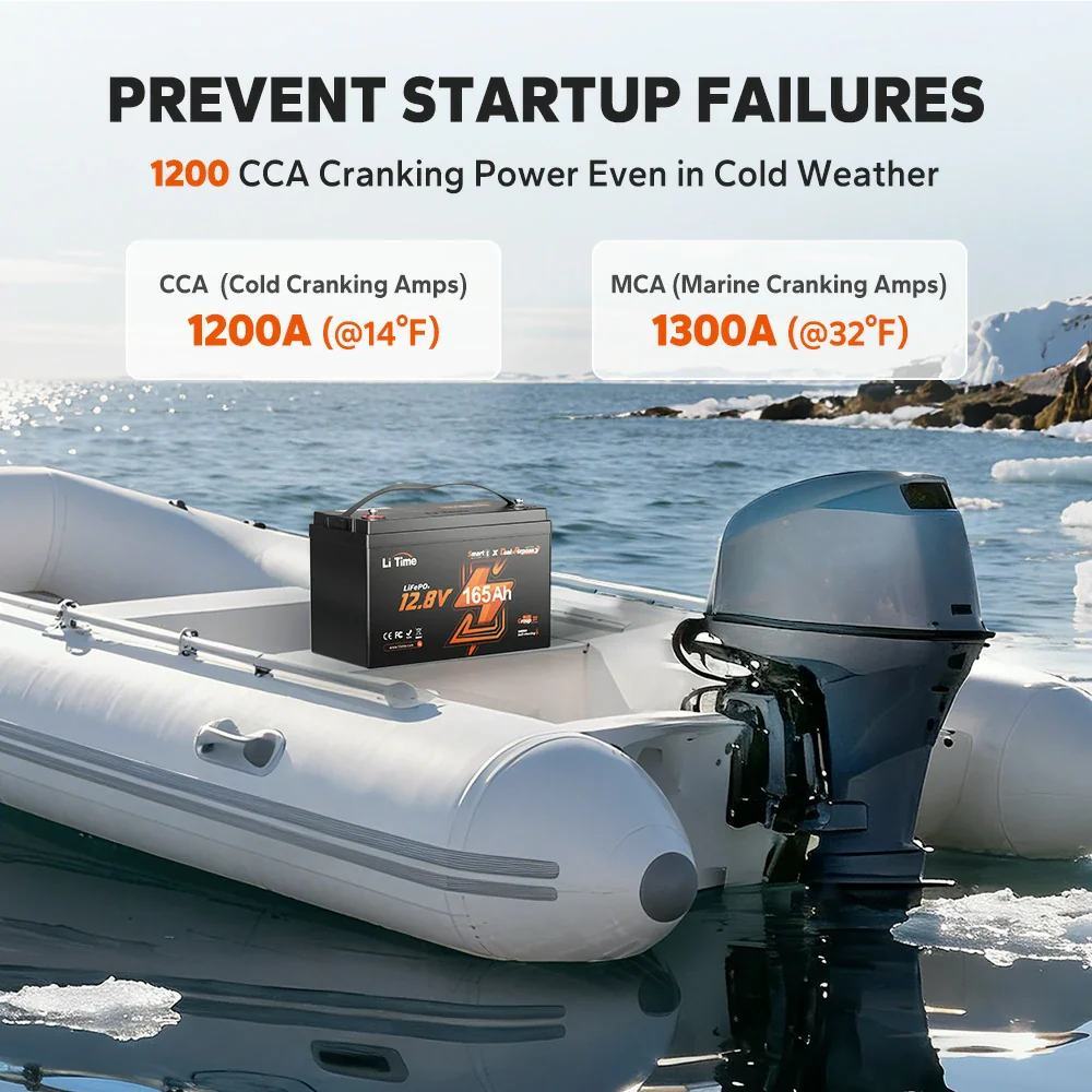 LiTime 12V 165Ah 1200 CCA Dual Purpose Marine Lithium Battery | Bluetooth & Auto Heating - Image 7