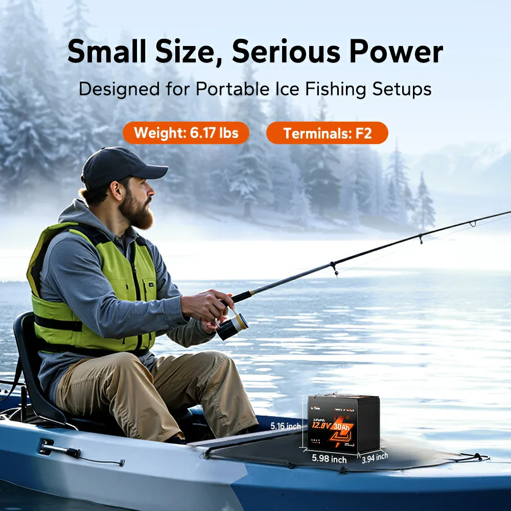 LiTime 12V 30Ah Ice Fishing & Portable Lithium Battery with Bluetooth & Self-Heating - Image 4