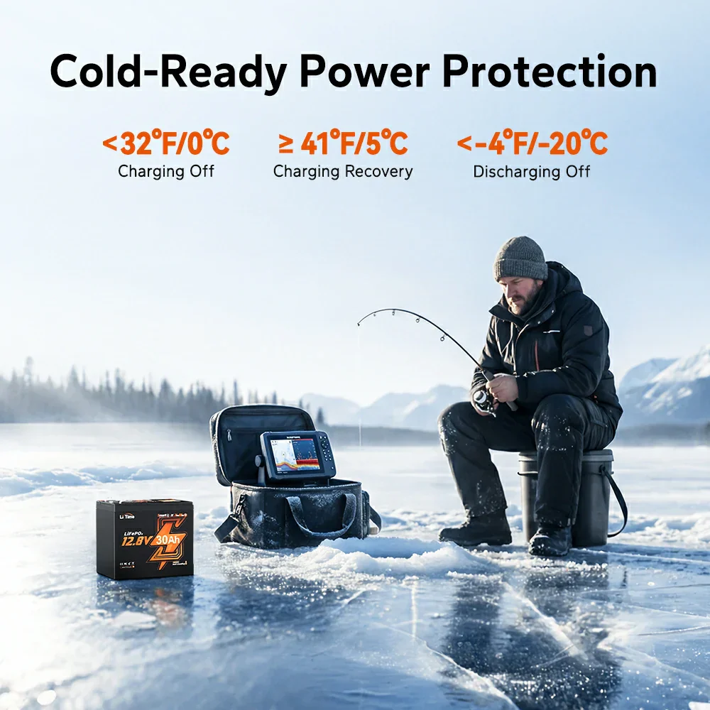 LiTime 12V 30Ah Ice Fishing & Portable Lithium Battery with Bluetooth & Self-Heating - Image 9