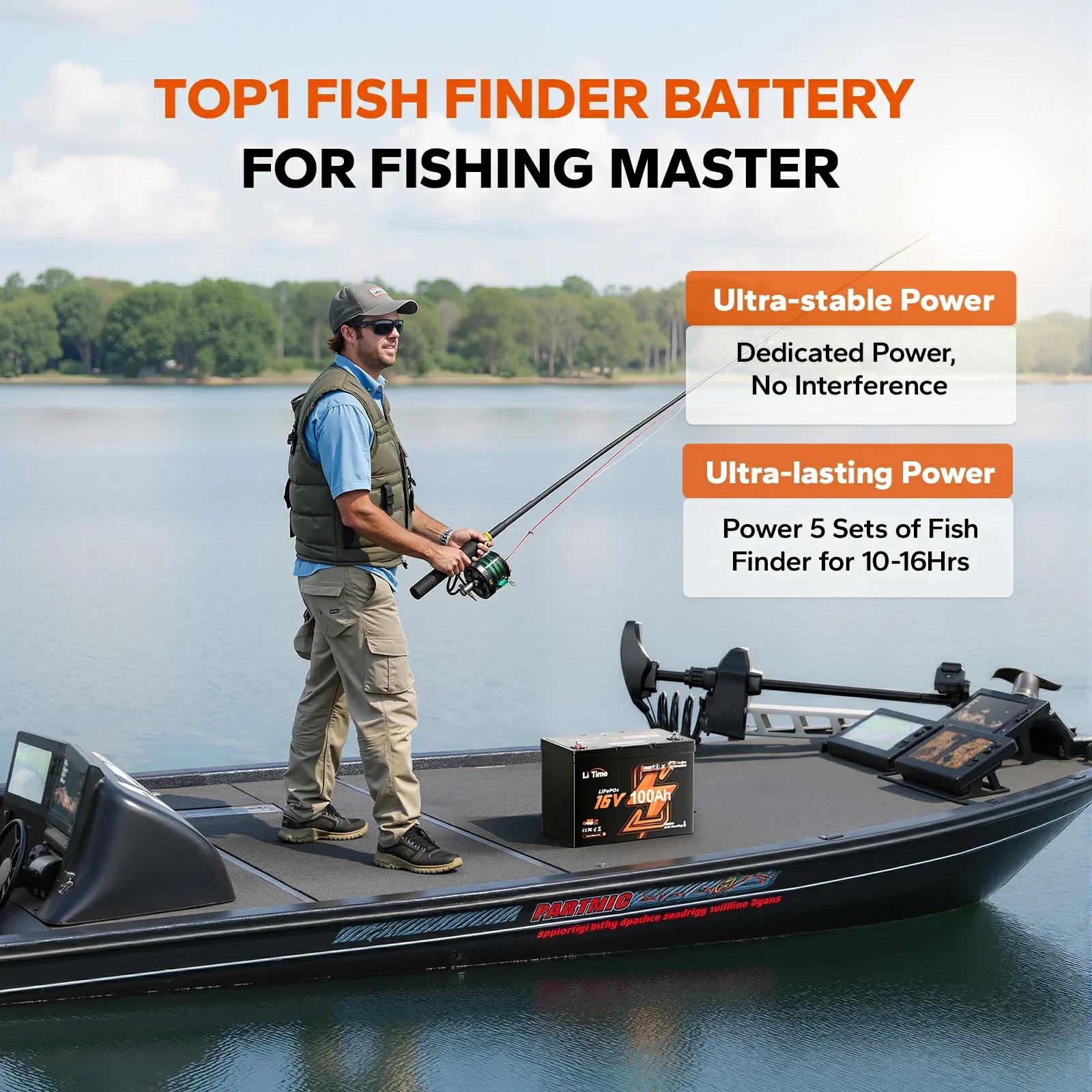 LiTime 16V 100Ah Fish Finder Lithium Battery with Bluetooth, Self-heating - Image 5