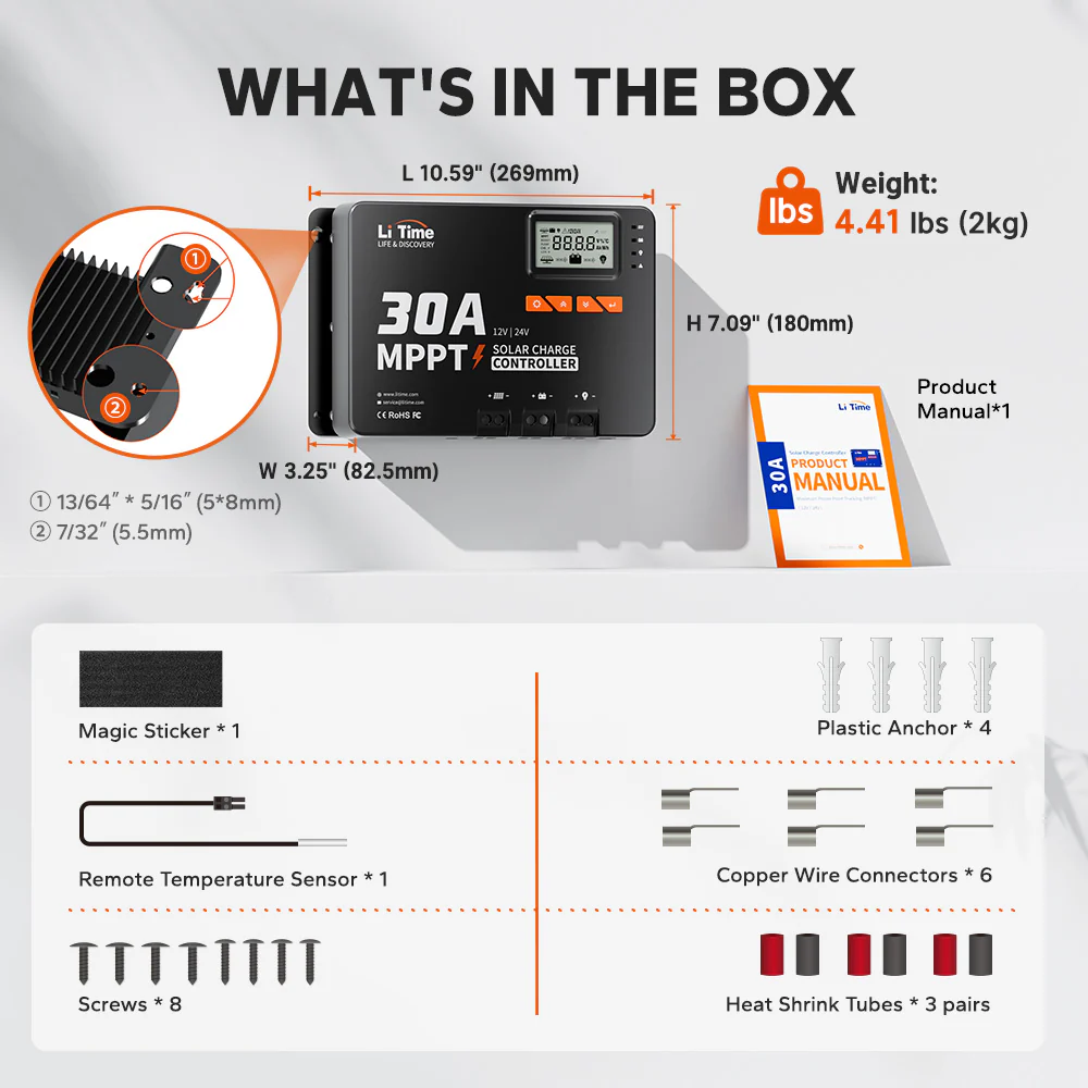 LiTime 30A MPPT 12V/24V Solar Charge Controller Bluetooth Integrated - Image 3