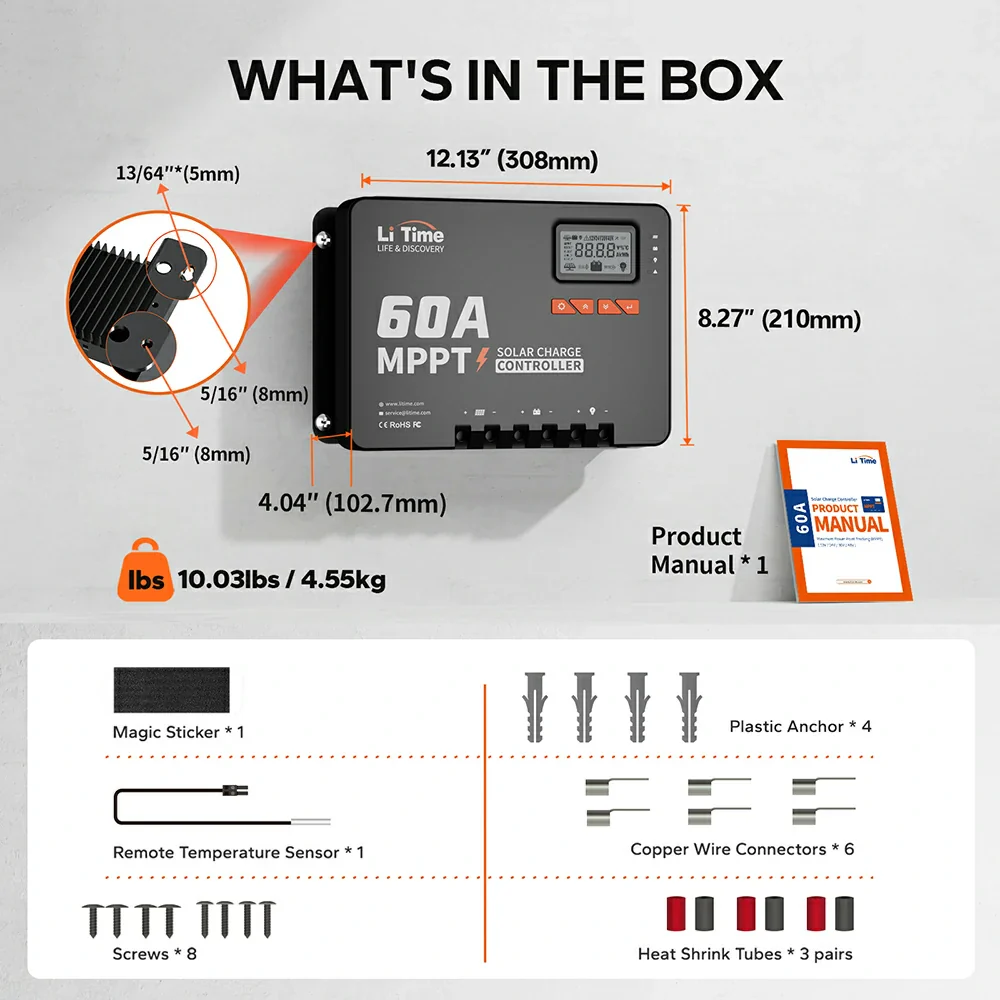LiTime 60A MPPT 12V/24V/36V/48V Bluetooth Solar Charge Controller - Image 9